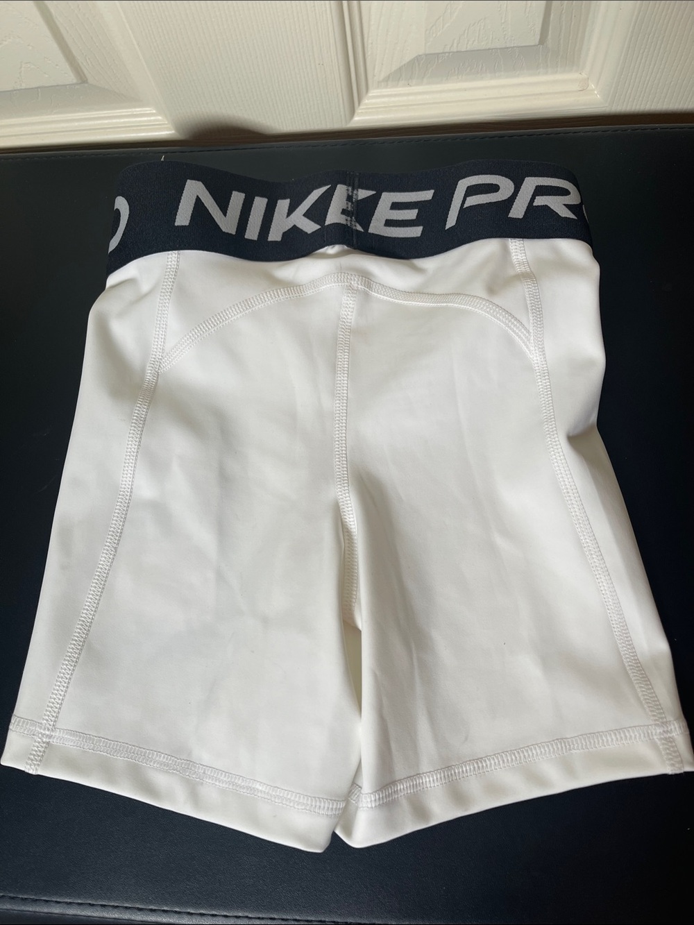 Nike White Bike Shorts with Black Nike Pro Waistband - Picture 2 of 10